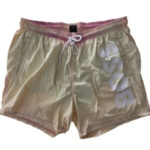 Hugo‎ Boss Mens Swim Trunks Yellow White Logo Drawstring XXL